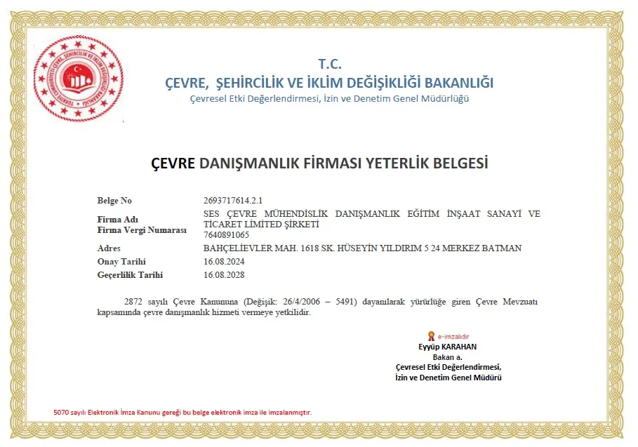 ÇEVRE DANIŞMANLIK FİRMASI YETERLİK BELGESİ